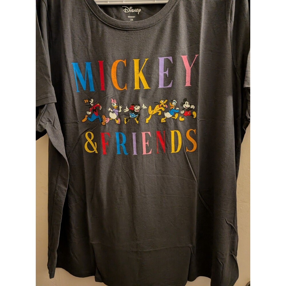 Mickey Mouse and Friends Distressed T-Shirt Black Size 2XL Disney Plus Size